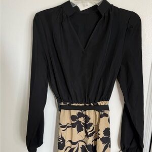 Elegant Black and Tan Floral Dress